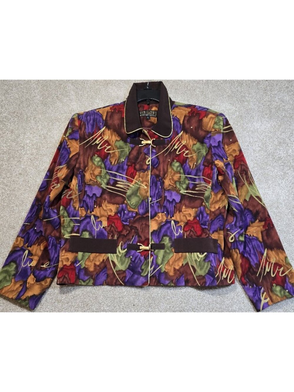 Vital Elements Vintage Short Jacket Shoulder Pads Gold Tone Accents Women's L
